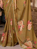 Charming Brown Digital Printed Georgette Casual Wear Saree With Blouse - Zeel Clothing