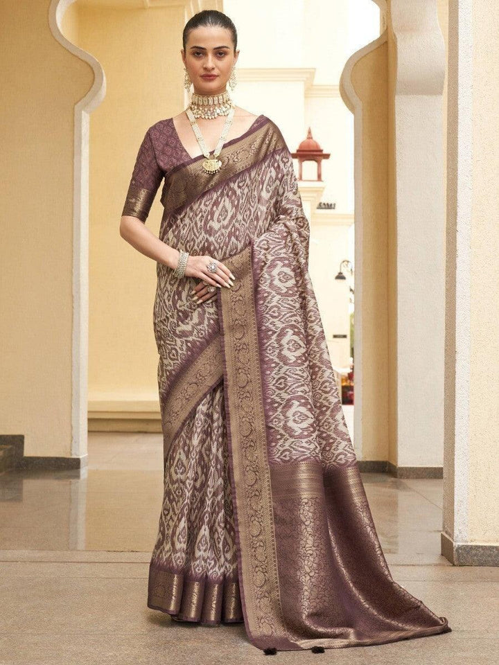Charming Brown Zari Woven Silk Festive Wear Saree With Blouse