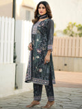 Charming Charcoal Black Digital Print Chinon Casual Wear Palazzo Suit