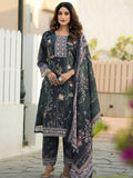 Charming Charcoal Black Digital Print Chinon Casual Wear Palazzo Suit