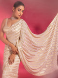 Charming Cream Sequins Georgette Party Wear Saree With Blouse - Zeel Clothing