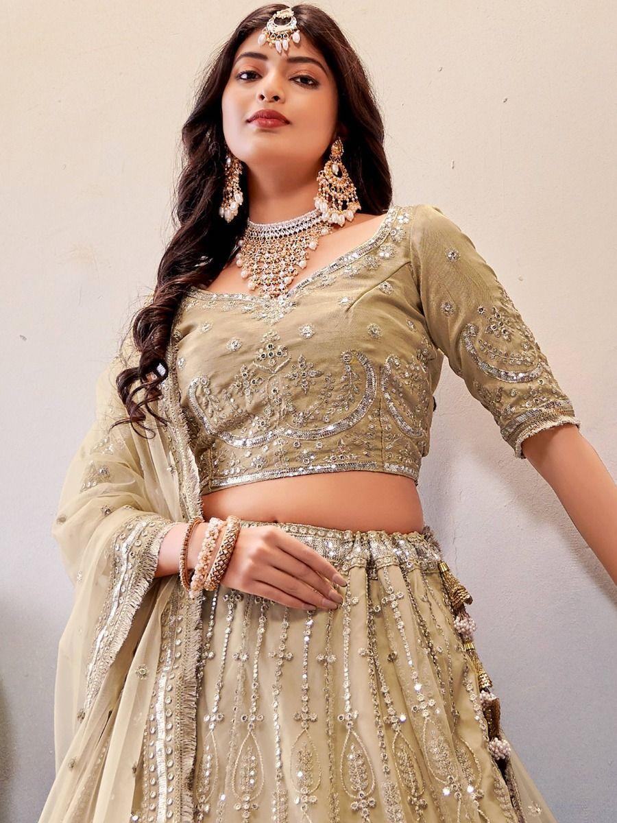 Charming Cream Sequins Work Net Reception Wear Lehenga Choli