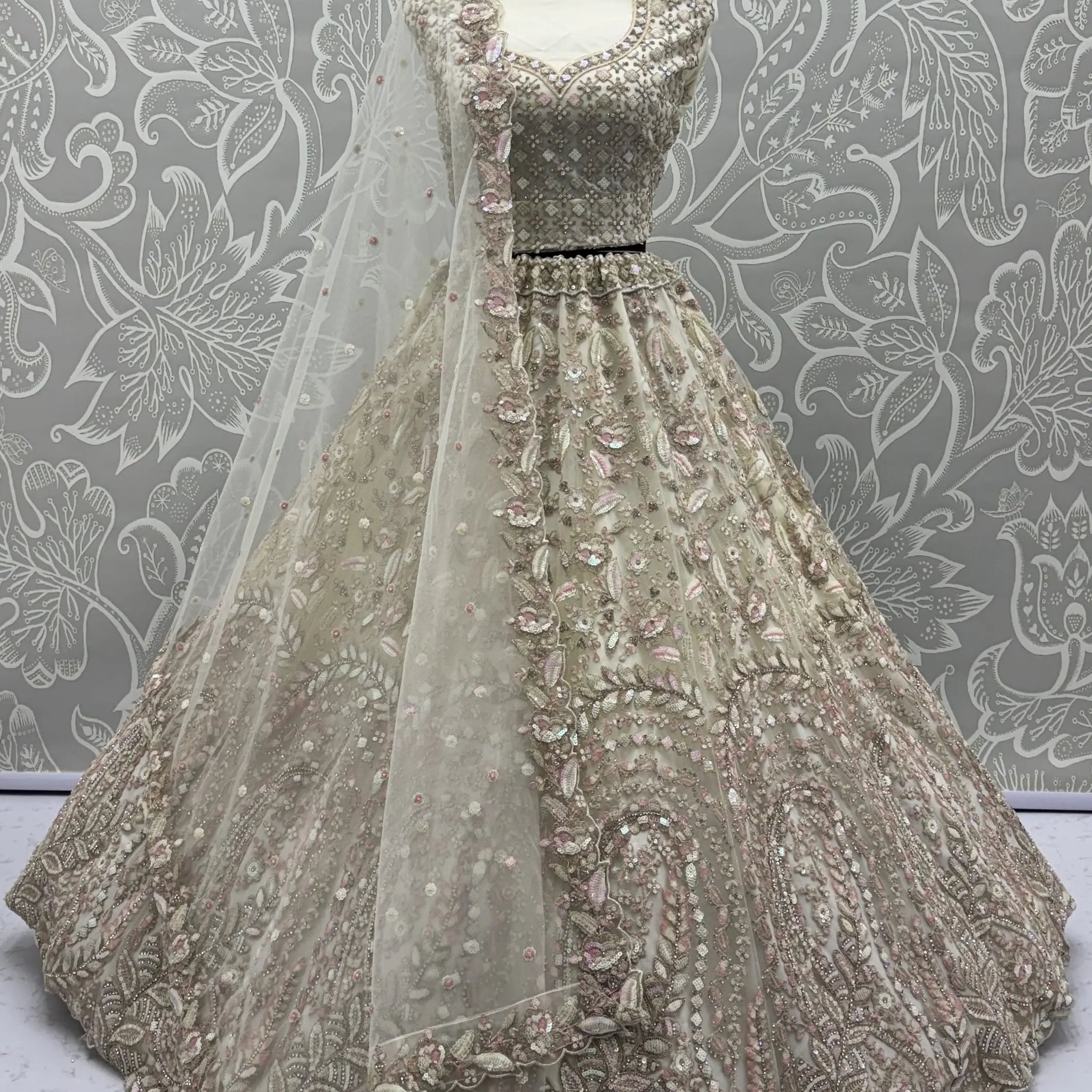 Charming Cream Zircon Work Net Bridesmaid Lehenga Choli With Dupatta - Zeel Clothing