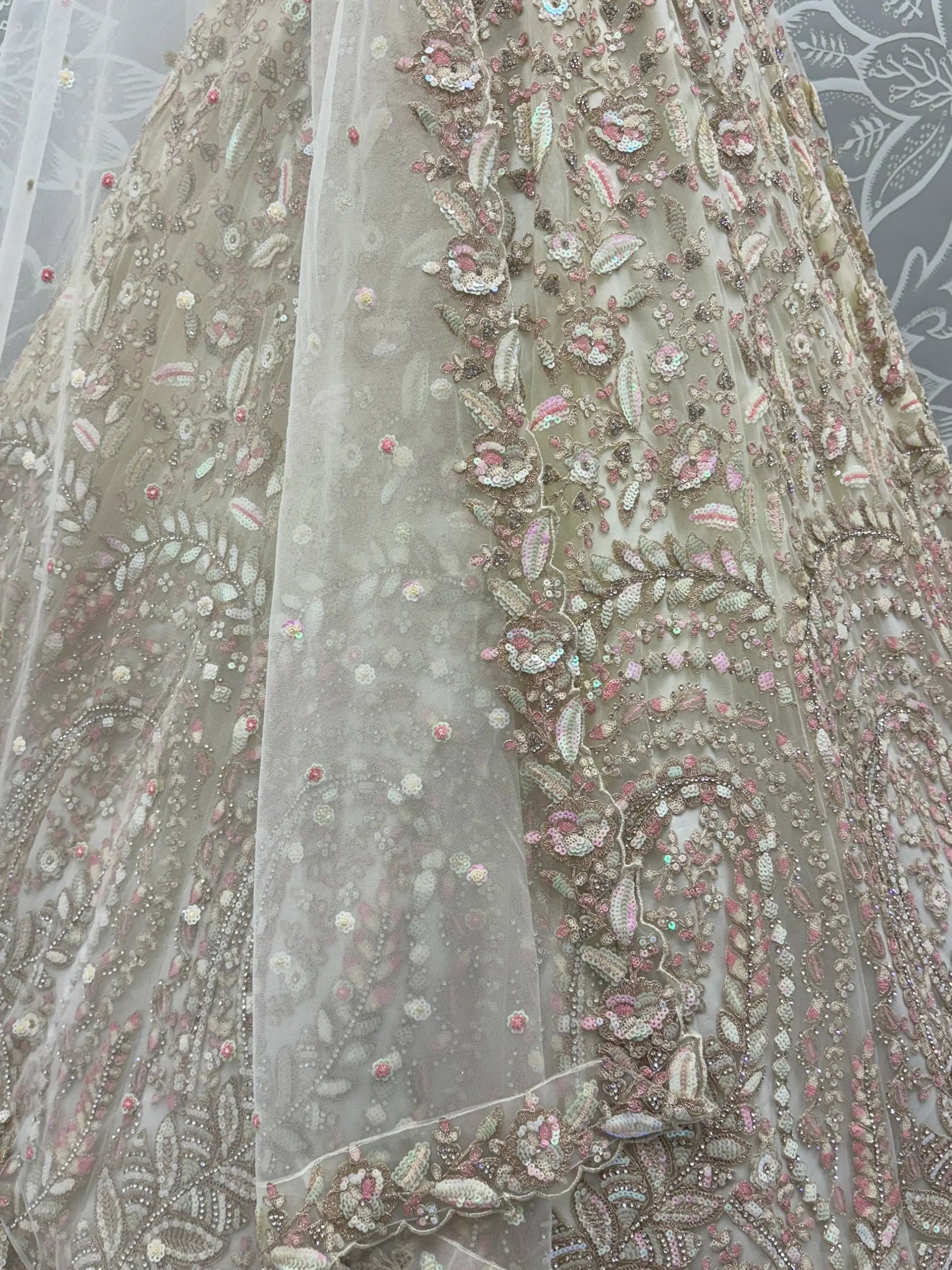 Charming Cream Zircon Work Net Bridesmaid Lehenga Choli With Dupatta - Zeel Clothing