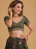 Charming Dark Green Floral Printed Organza Designer Lehenga Choli - Zeel Clothing