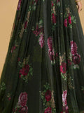 Charming Dark Green Floral Printed Organza Designer Lehenga Choli - Zeel Clothing