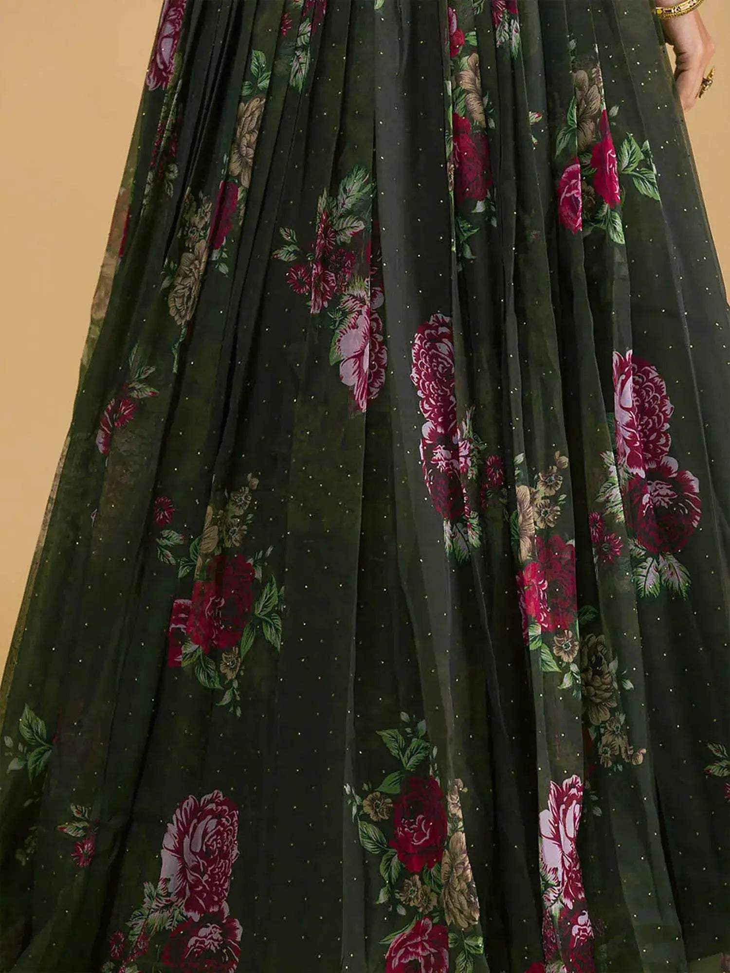 Charming Dark Green Floral Printed Organza Designer Lehenga Choli - Zeel Clothing