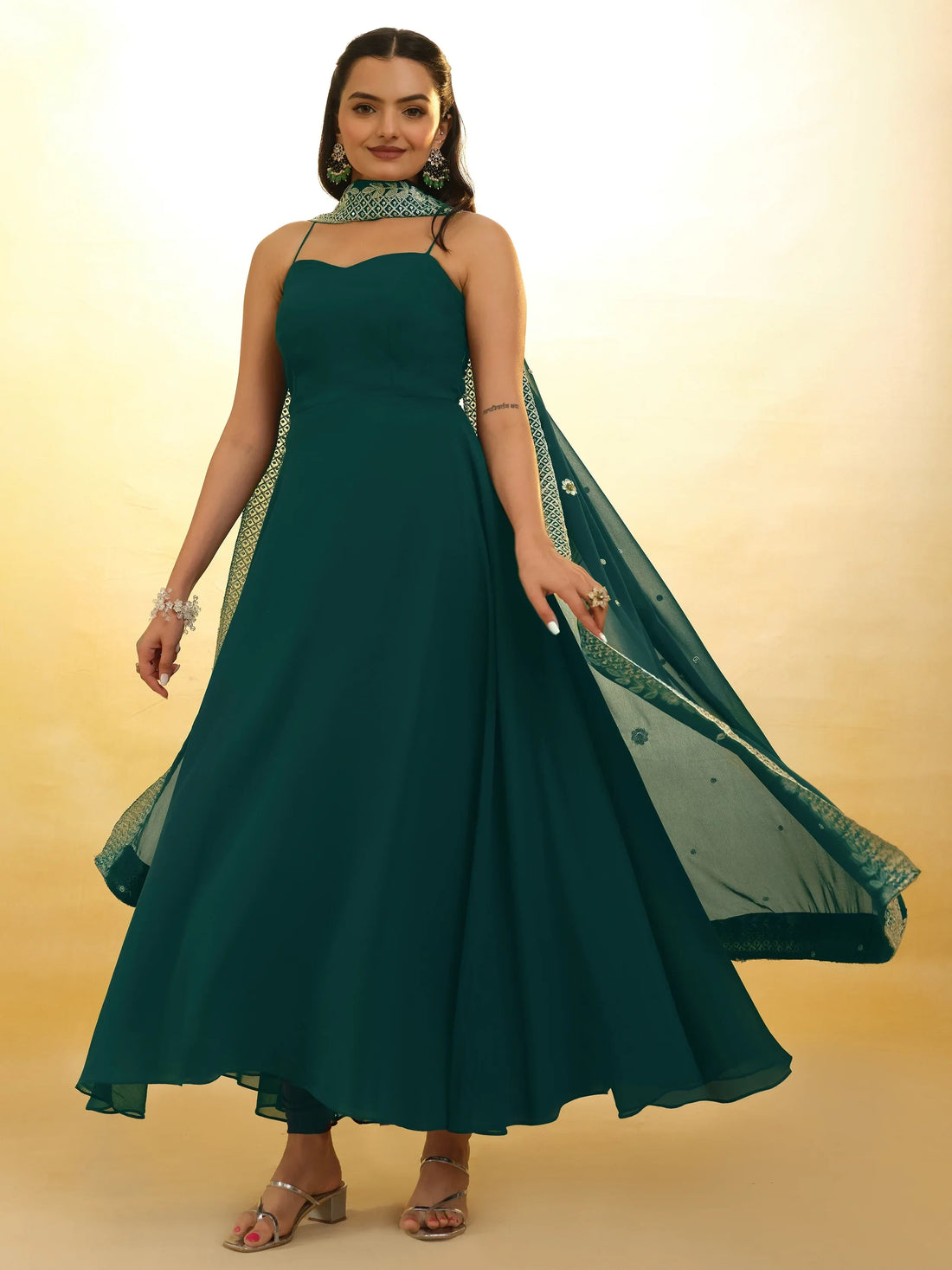 Charming Dark Green Georgette Mehendi Wear Salwar Suit - Zeel Clothing