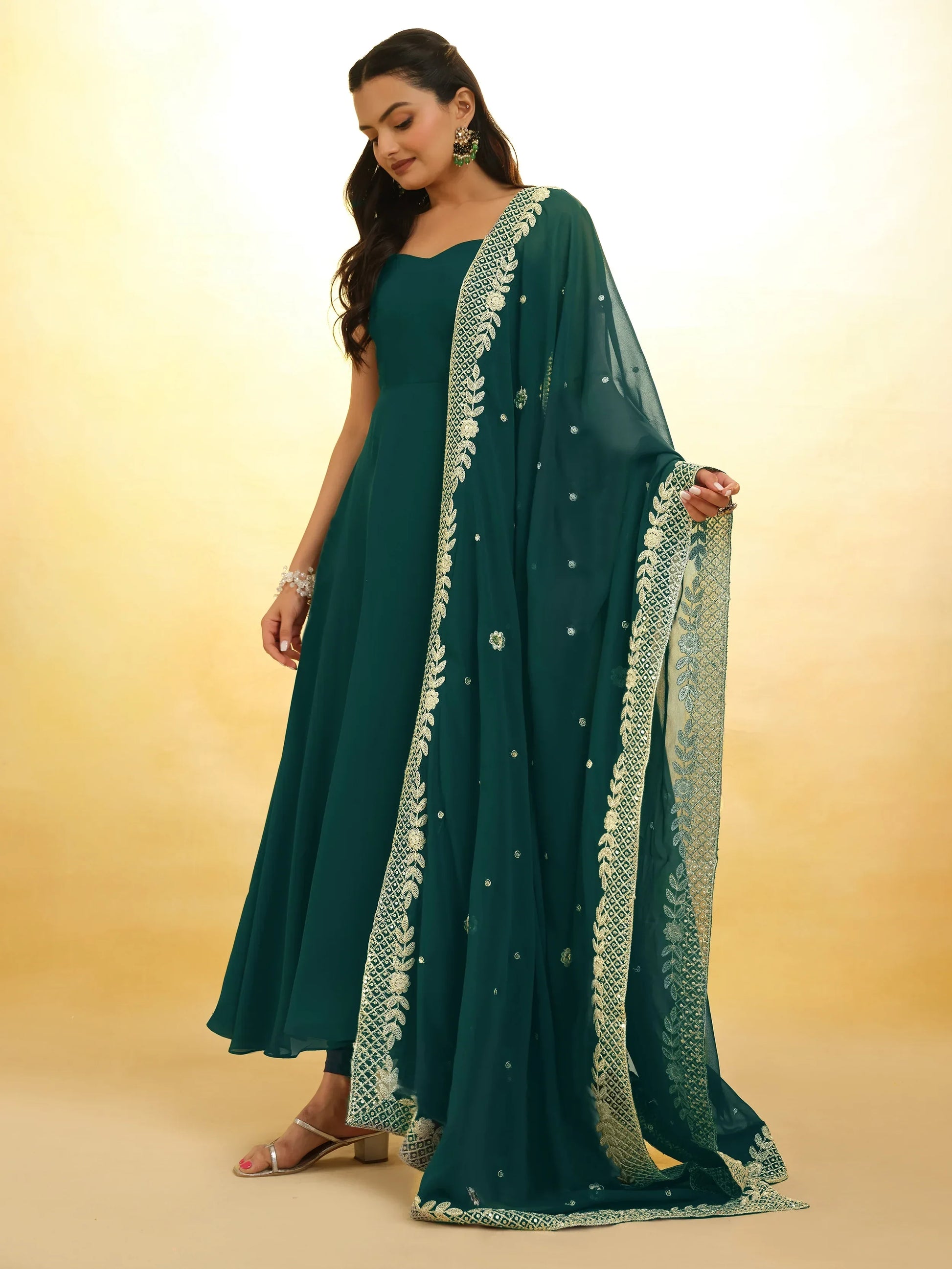 Charming Dark Green Georgette Mehendi Wear Salwar Suit - Zeel Clothing