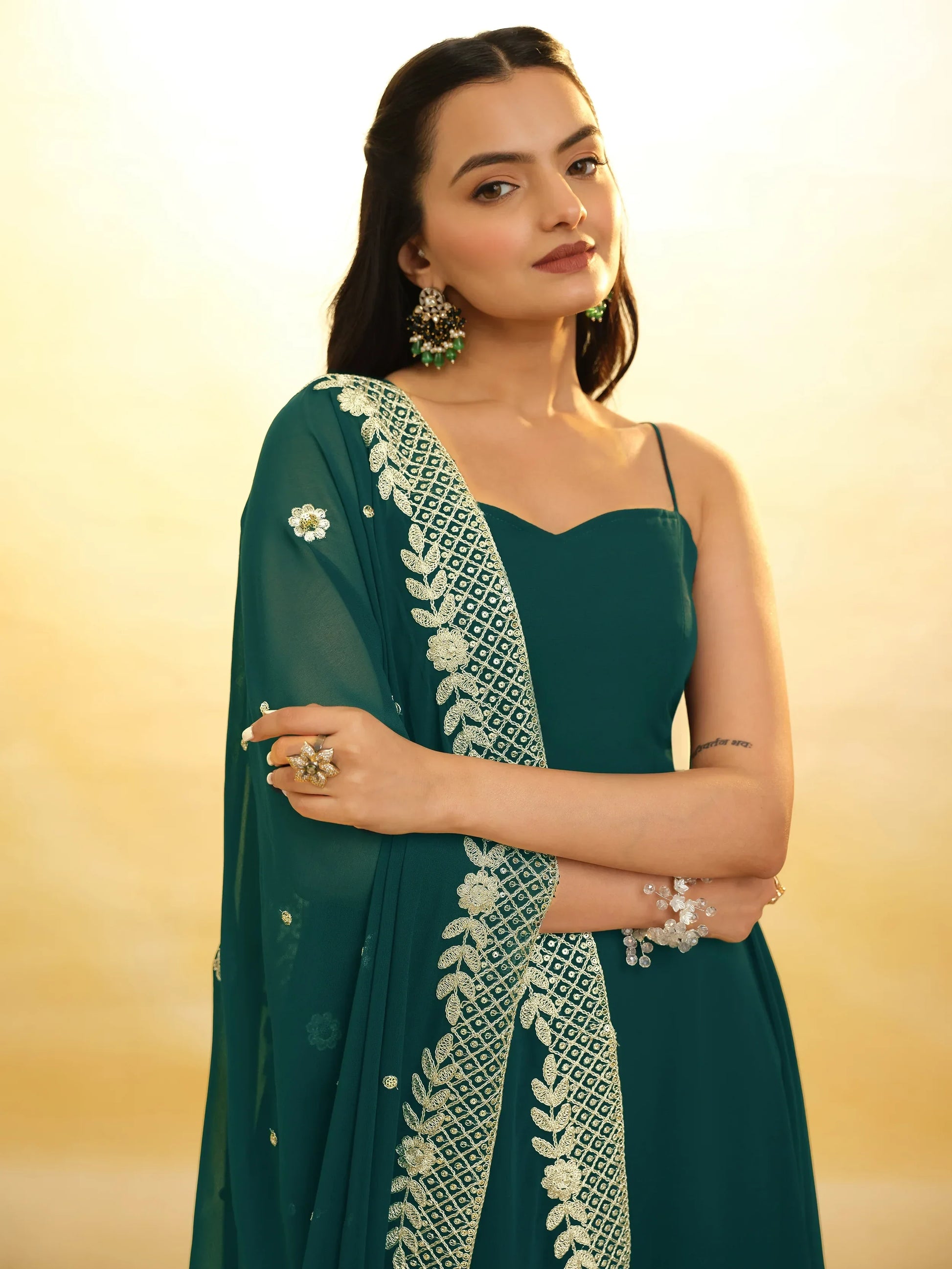 Charming Dark Green Georgette Mehendi Wear Salwar Suit - Zeel Clothing