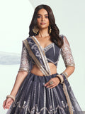 Charming Dark Grey Embroidered Net Reception Wear Lehenga Choli - Zeel Clothing