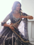 Charming Dark Grey Embroidered Net Reception Wear Lehenga Choli - Zeel Clothing