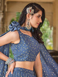 Charming Dusty Blue Foil Work Georgette Event Wear Lehenga Choli - Zeel Clothing