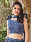 Charming Dusty Blue Foil Work Georgette Event Wear Lehenga Choli - Zeel Clothing