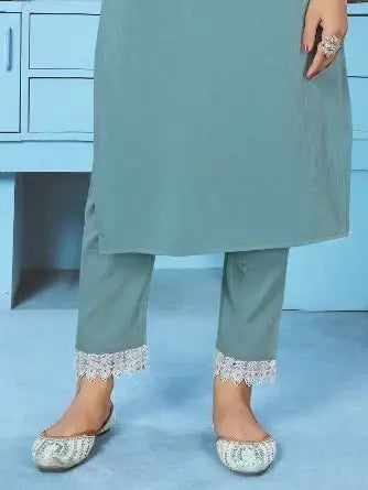 Charming Dusty Blue Thread Work Rinkal Cotton Casual Wear Pant Suit - Zeel Clothing