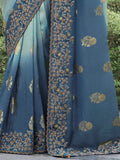 Charming Dusty Blue Zari Woven Organza Silk Saree With Blouse - Zeel Clothing