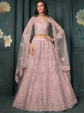 Charming Dusty Pink Embroidered Net Bridesmaid Lehenga Choli - Zeel Clothing