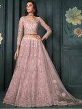 Charming Dusty Pink Embroidered Net Bridesmaid Lehenga Choli - Zeel Clothing