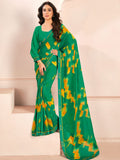 Charming Green Digital Printed Georgette Event Wear Saree With Blouse - Zeel Clothing