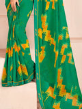 Charming Green Digital Printed Georgette Event Wear Saree With Blouse - Zeel Clothing