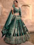 Charming Green Embroidered Velvet Bridal Lehenga Choli With Dupatta - Zeel Clothing