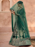 Charming Green Embroidered Velvet Bridal Lehenga Choli With Dupatta - Zeel Clothing
