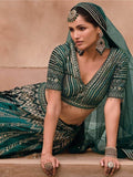 Charming Green Embroidered Velvet Bridal Lehenga Choli With Dupatta - Zeel Clothing