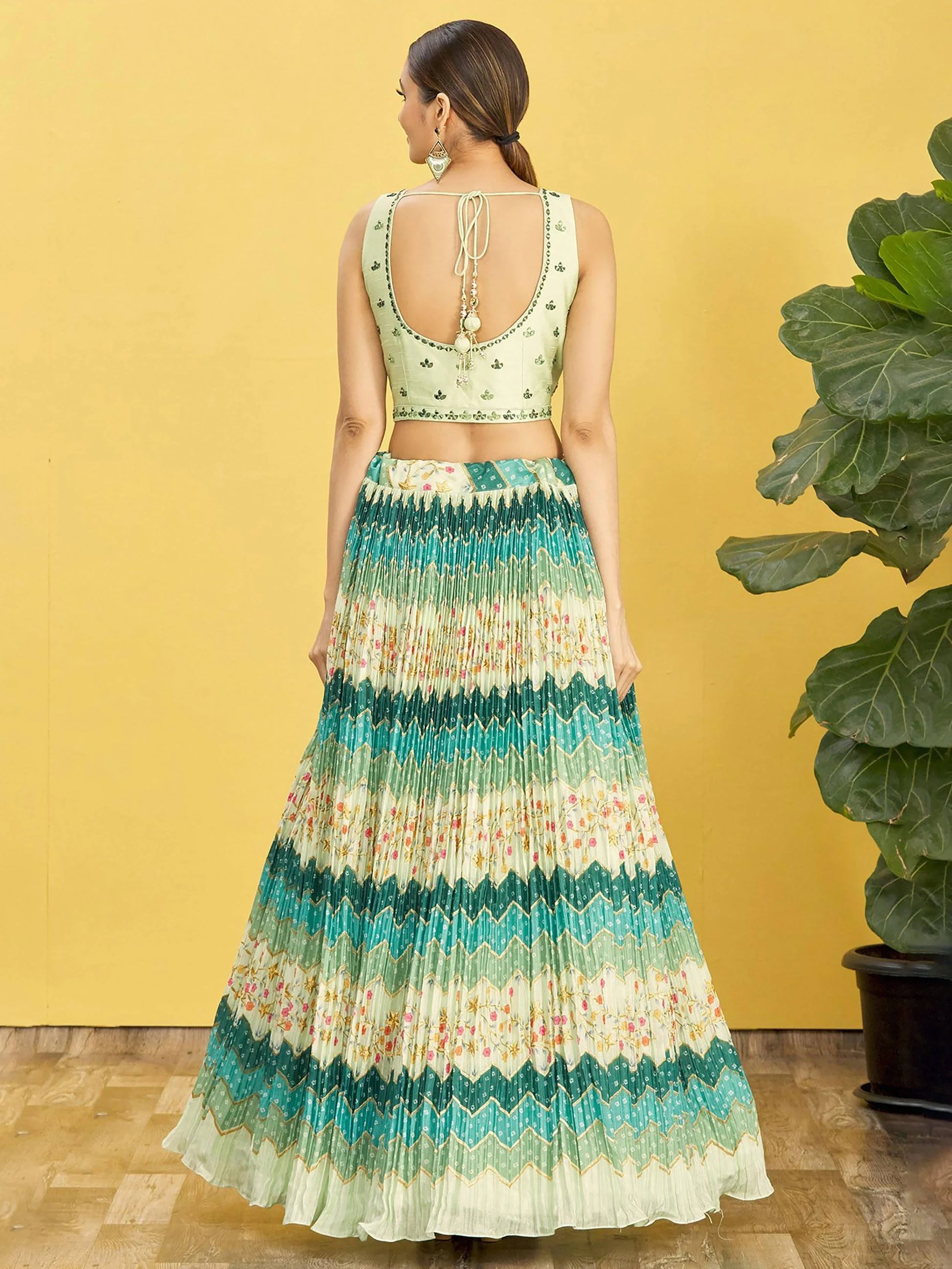 Charming Green Embroidered Work Chinon Reception Lehenga Choli - Zeel Clothing