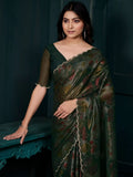 Charming Green Floral Printed Silk Designer Saree With Blouse - Zeel Clothing