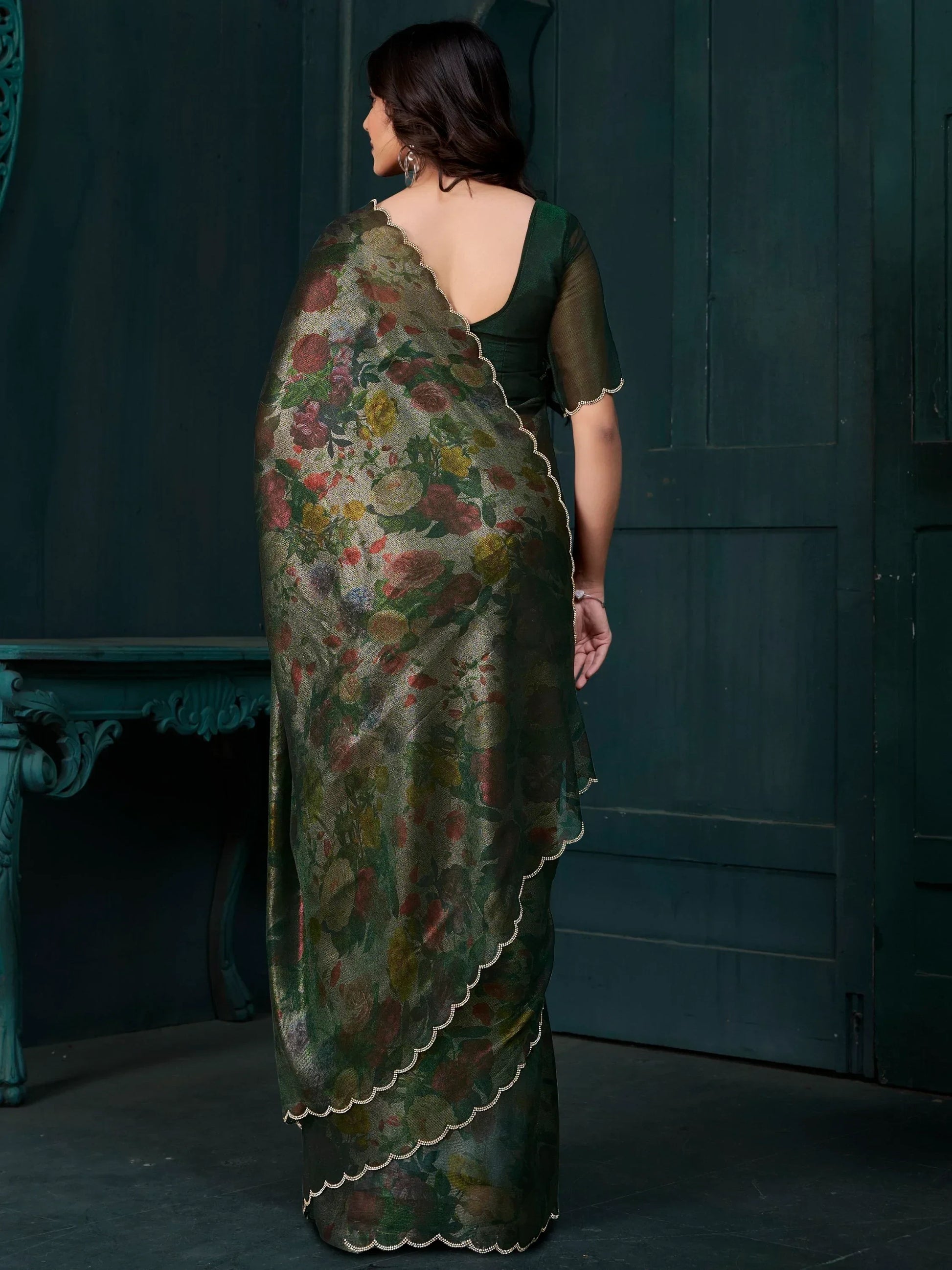 Charming Green Floral Printed Silk Designer Saree With Blouse - Zeel Clothing