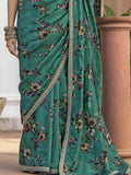 Charming Green Floral Printed Silk Traditional Saree With Blouse - Zeel Clothing