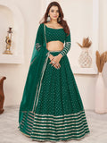 Charming Green Sequins Georgette Lehenga Choli With Dupatta - Zeel Clothing