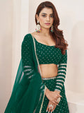 Charming Green Sequins Georgette Lehenga Choli With Dupatta - Zeel Clothing