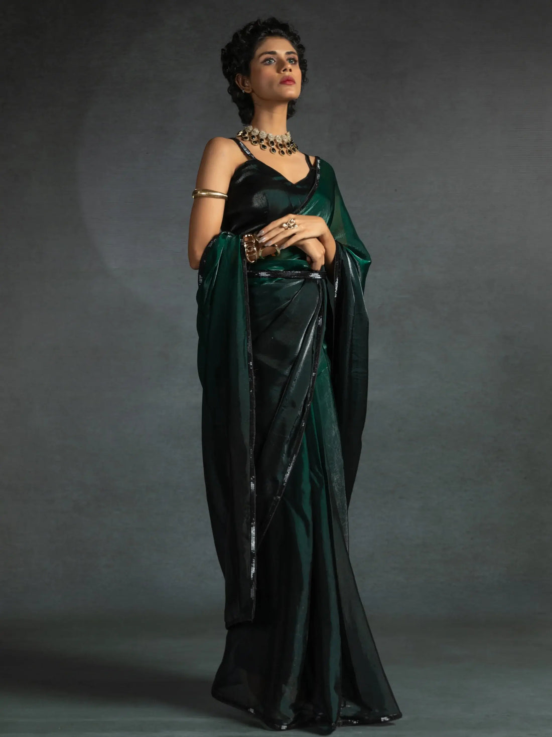 Charming Green Shaded Satin Designer Pre-Stitched Saree With Blouse - Zeel Clothing