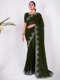 Charming Green Swarovski Work Georgette Mehendi Wear Saree