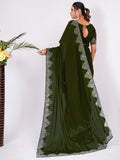 Charming Green Swarovski Work Georgette Mehendi Wear Saree