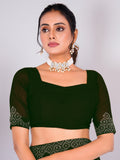 Charming Green Swarovski Work Georgette Mehendi Wear Saree