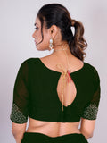 Charming Green Swarovski Work Georgette Mehendi Wear Saree