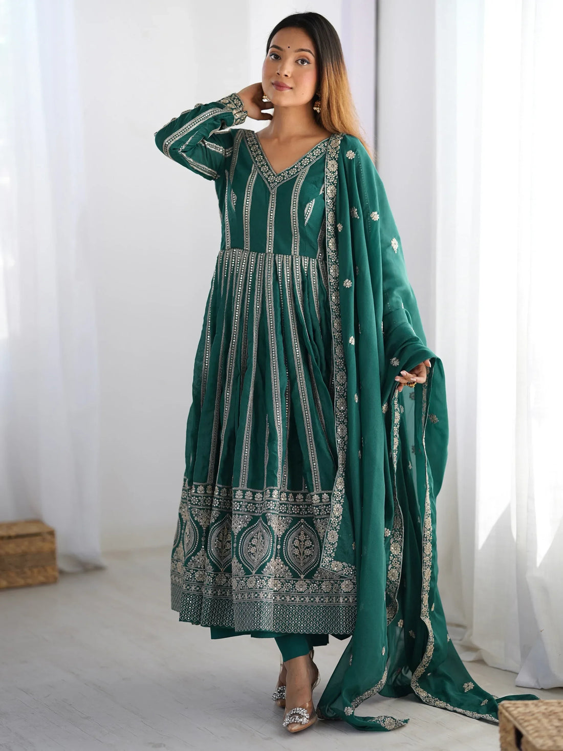 Charming Green Thread Work Georgette Festival Wear Suit Pant - Zeel Clothing
