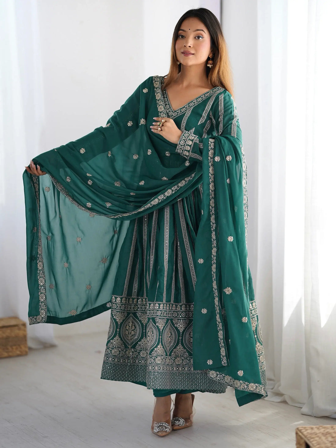 Charming Green Thread Work Georgette Festival Wear Suit Pant - Zeel Clothing
