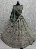 Charming Green Velvet Bridal Lehenga Choli With Double Dupatta - Zeel Clothing