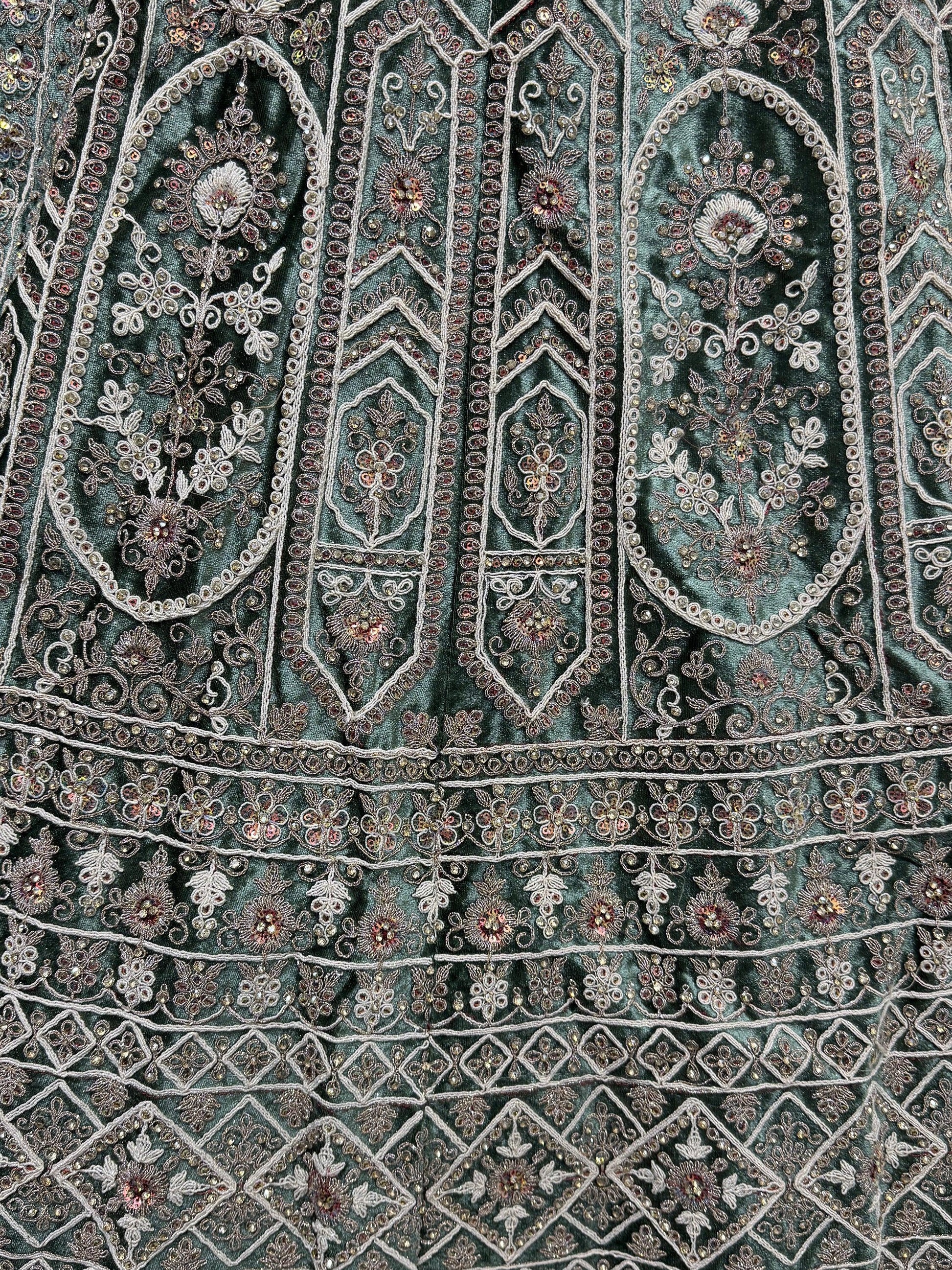 Charming Green Velvet Bridal Lehenga Choli With Double Dupatta - Zeel Clothing