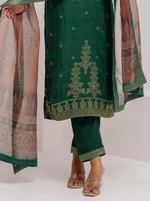 Charming Green Zari Weaving Viscose Silk Mehendi Wear Pant Suit With Dupatta - Zeel Clothing