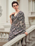 Charming Grey Digital Printed Silk Event Wear Saree With Blouse - Zeel Clothing