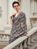 Charming Grey Digital Printed Silk Event Wear Saree With Blouse - Zeel Clothing