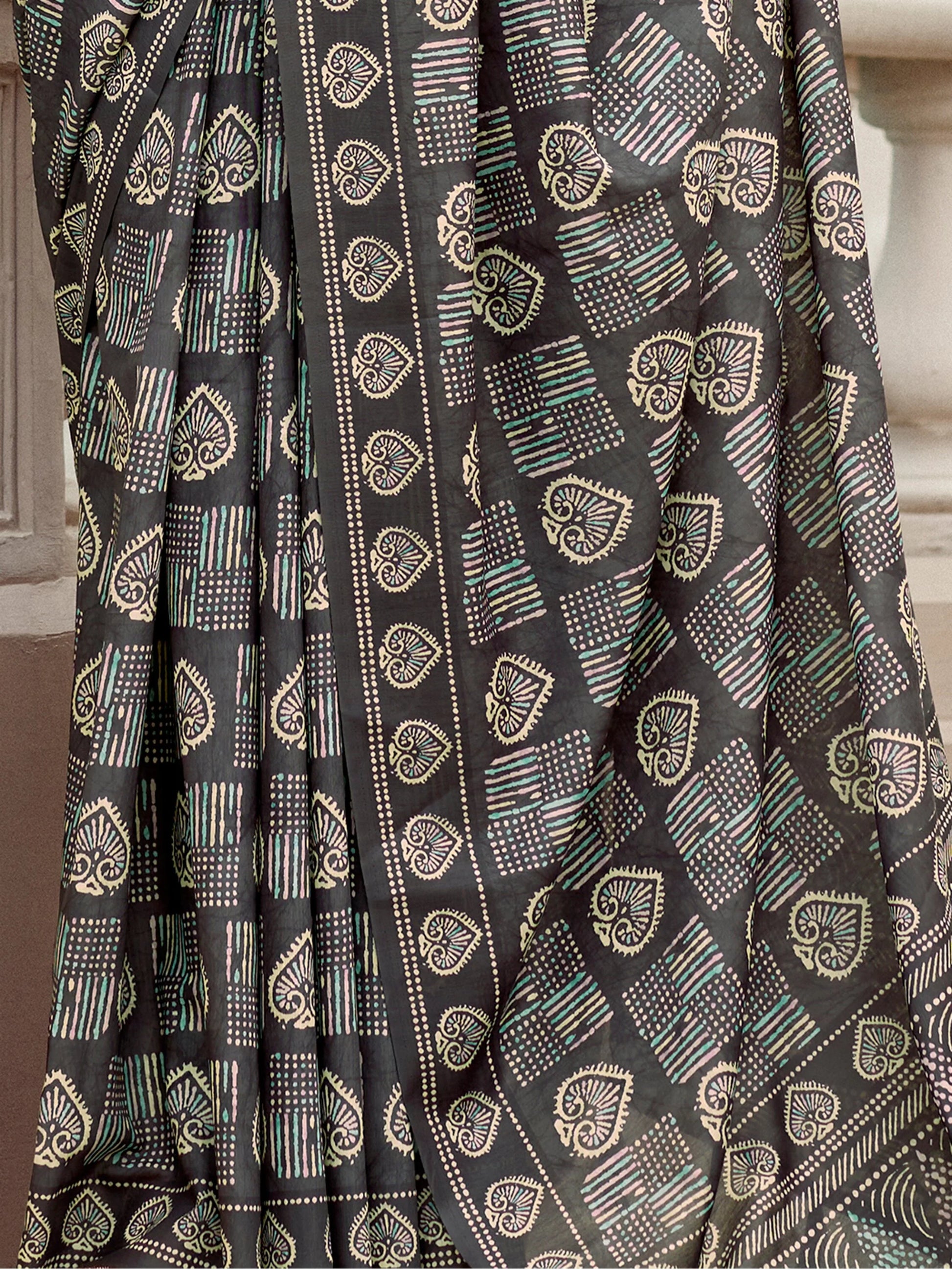 Charming Grey Digital Printed Silk Event Wear Saree With Blouse - Zeel Clothing