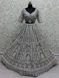 Charming Grey Embroidered Net Bridesmaid Lehenga Choli With Dupatta - Zeel Clothing
