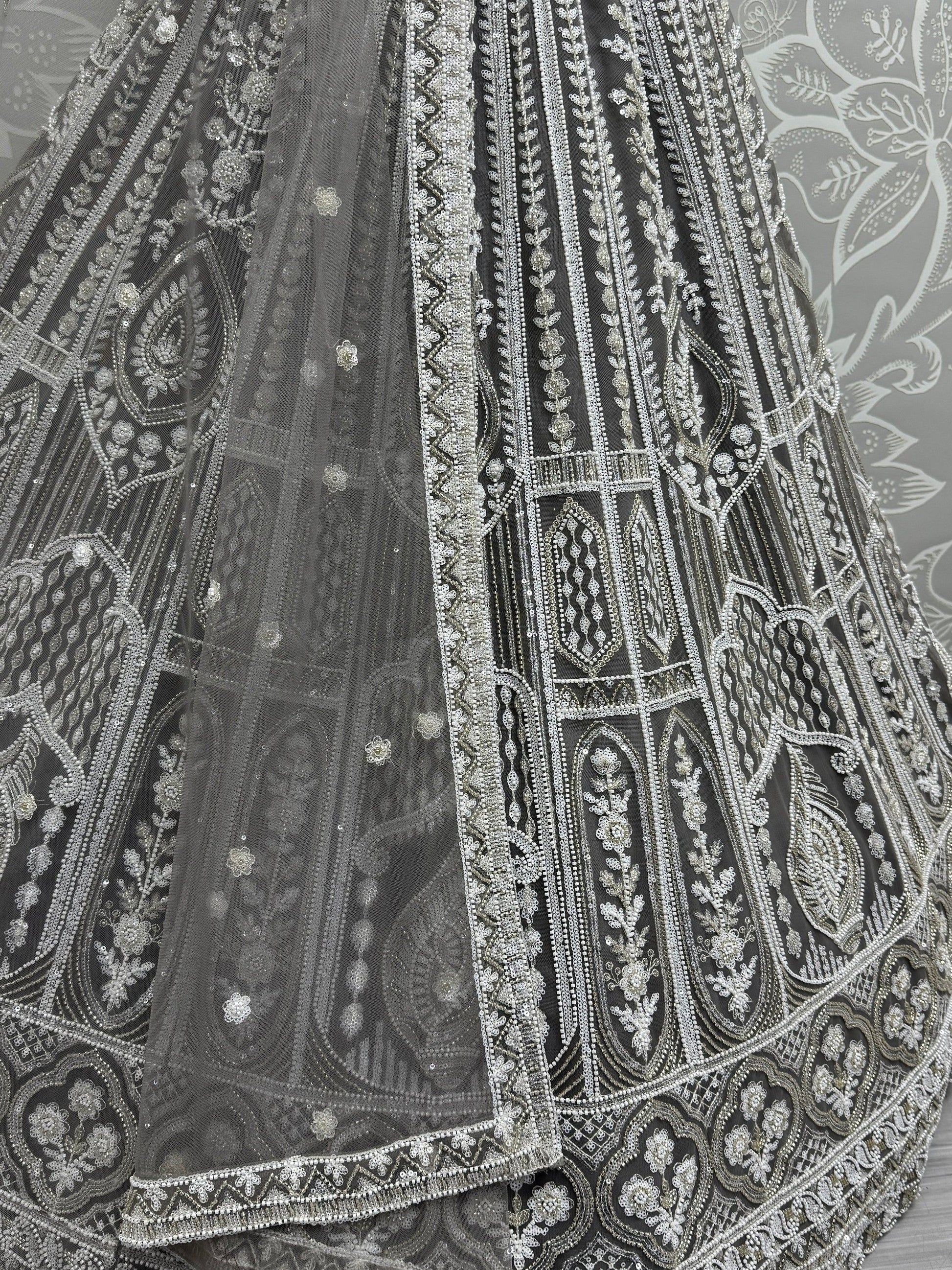 Charming Grey Embroidered Net Bridesmaid Lehenga Choli With Dupatta - Zeel Clothing