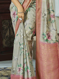 Charming Grey Floral Printed Silk Function Wear Saree With Blouse - Zeel Clothing