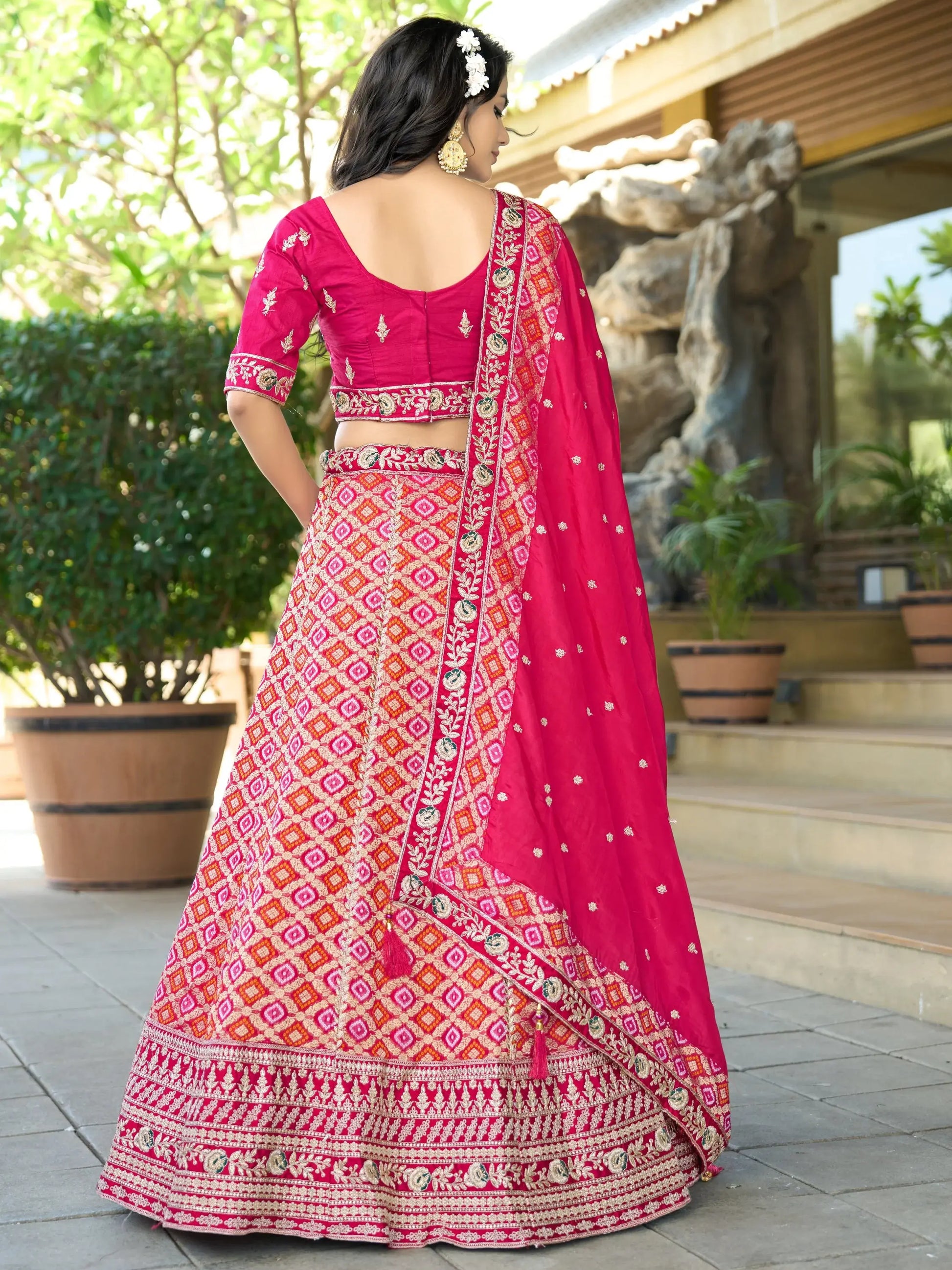 Charming Hot Pink Coding Work Viscose Silk Engagement Lehenga With Blouse - Zeel Clothing